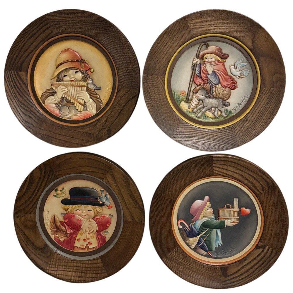 ANRI Juan Ferrandiz Wood Wall Plaque Lot of 4 1979-1982 Italy